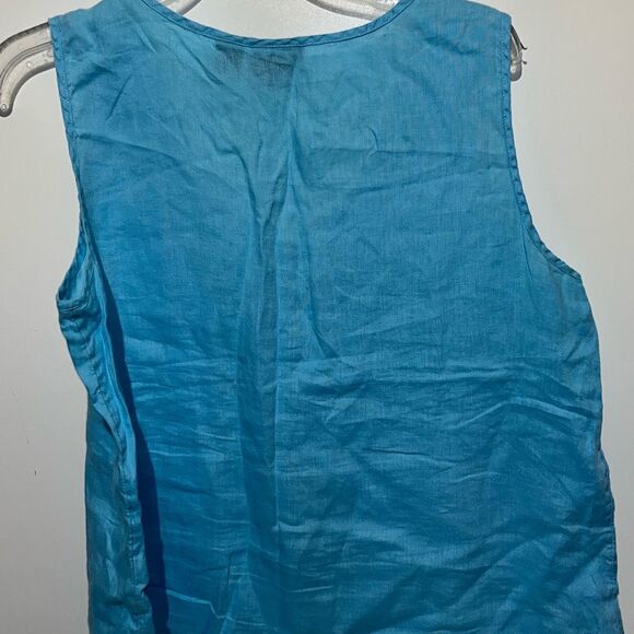 JNY Jones New York Women's Blue 100% Linen Half Button Tank Top Size XL - Picture 6 of 9